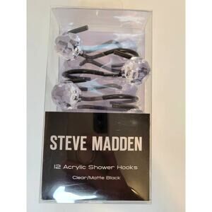 NIB Steve Madden Set of 12 Acrylic Shower Hooks Clear and Matte Black